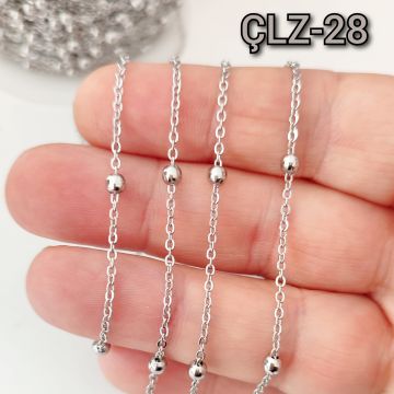 ÇLZ-28 A Kalite Gümüş Renk 316L Cerrahi Çelik Toplu Zincir