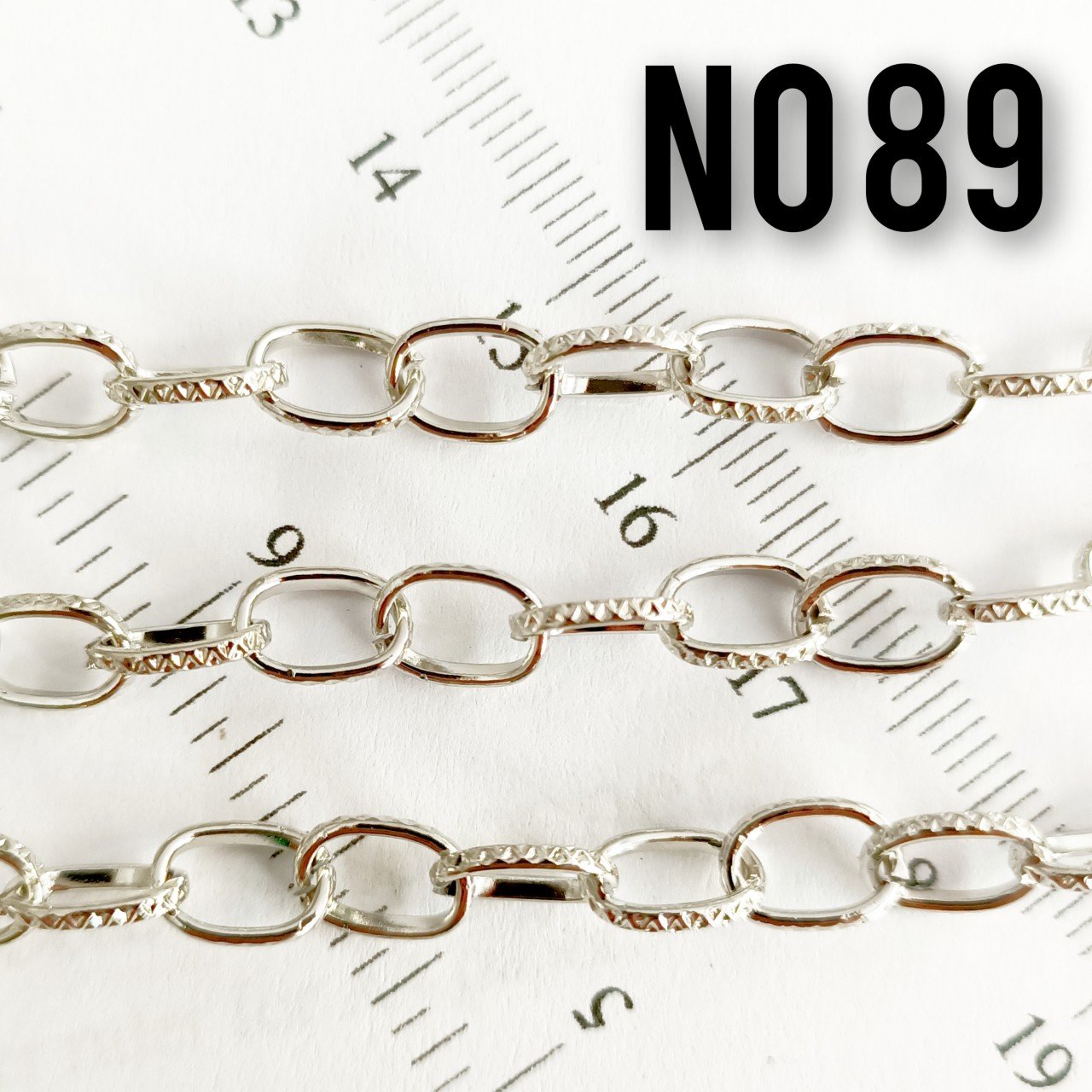 No : 089 Rodyum Kaplama Desenli Oval Zincir 9 x 6 mm