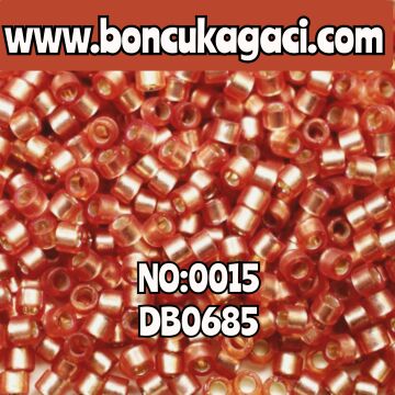 NO:015 Miyuki Delica Boncuk 11/0 DB0685 İçi Kaplamalı Şeffaf Koyu Rose