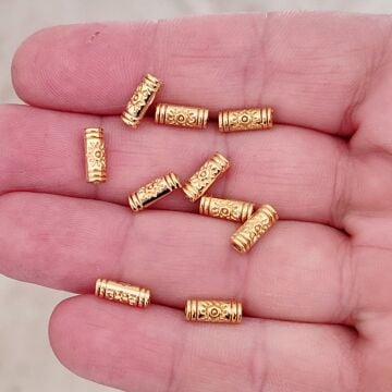 BR-01 24 Ayar Altın Kaplama Zamak Boru Boncuk 9.5 x 3.5 mm
