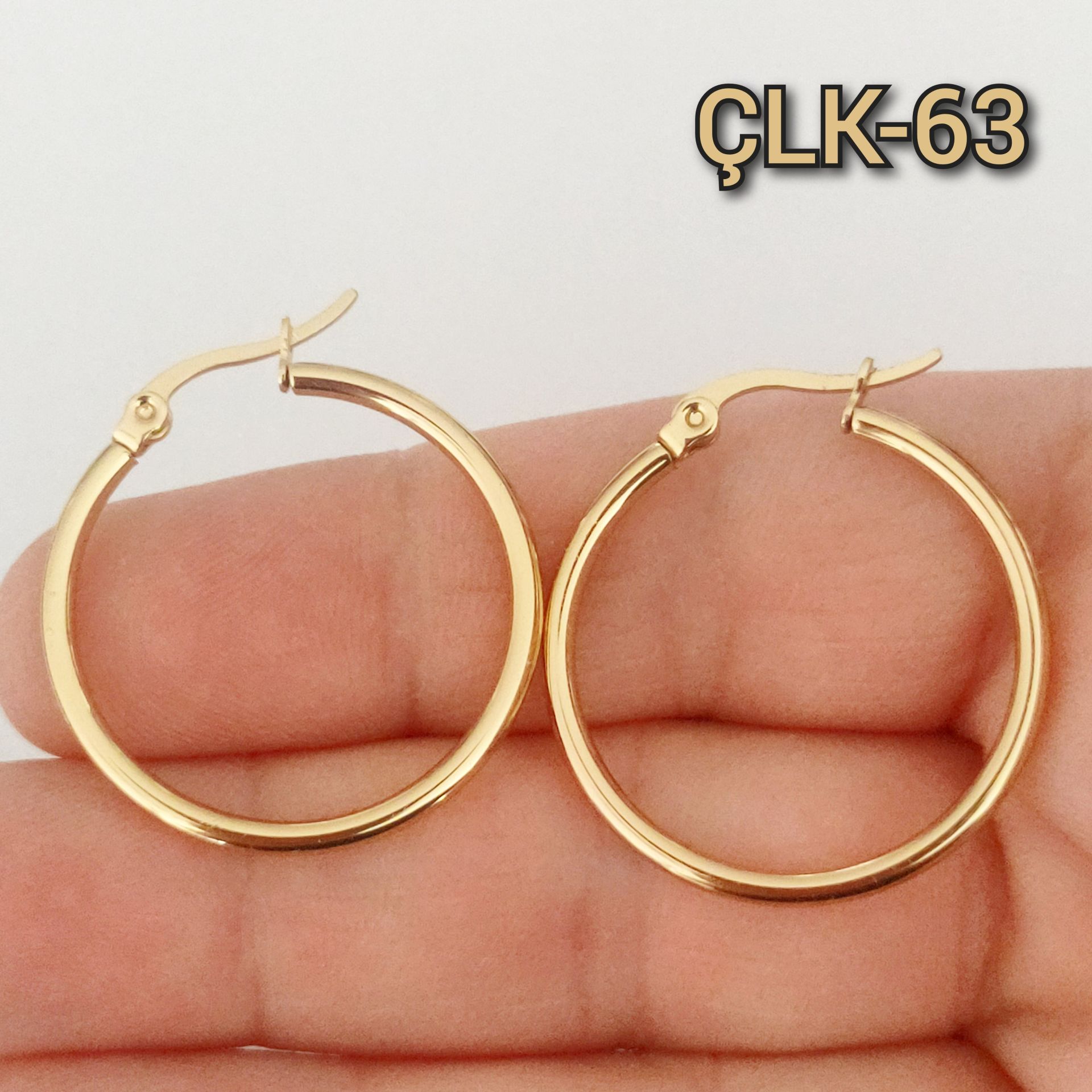 ÇLK-63 A Kalite Kaplama Altın Renk 316L Cerrahi Çelik Küpe Halka 30 mm