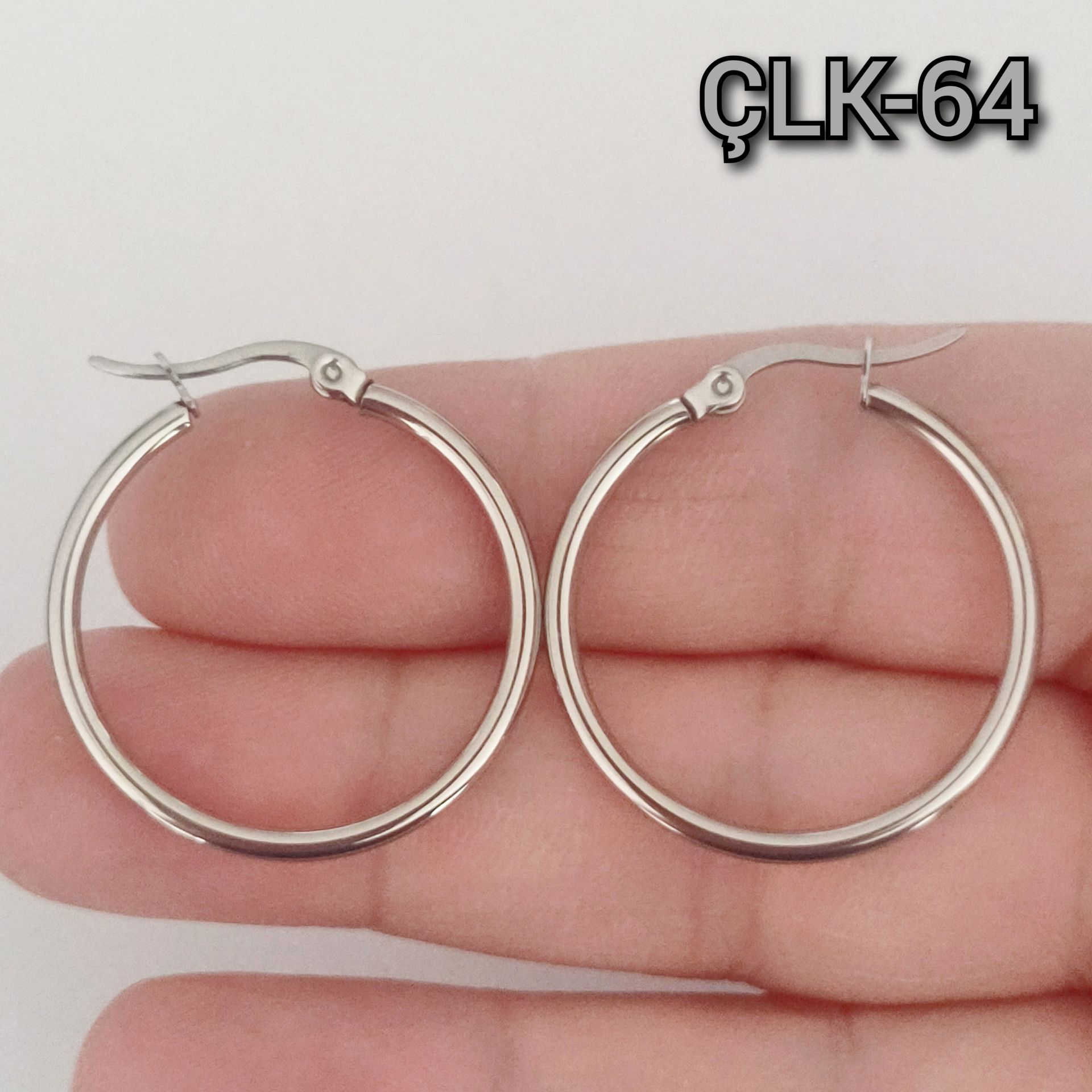 ÇLK-64 Gümüş Renk 316L Cerrahi Çelik Küpe Halka 30 mm