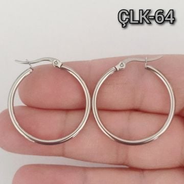 ÇLK-64 Gümüş Renk 316L Cerrahi Çelik Küpe Halka 30 mm
