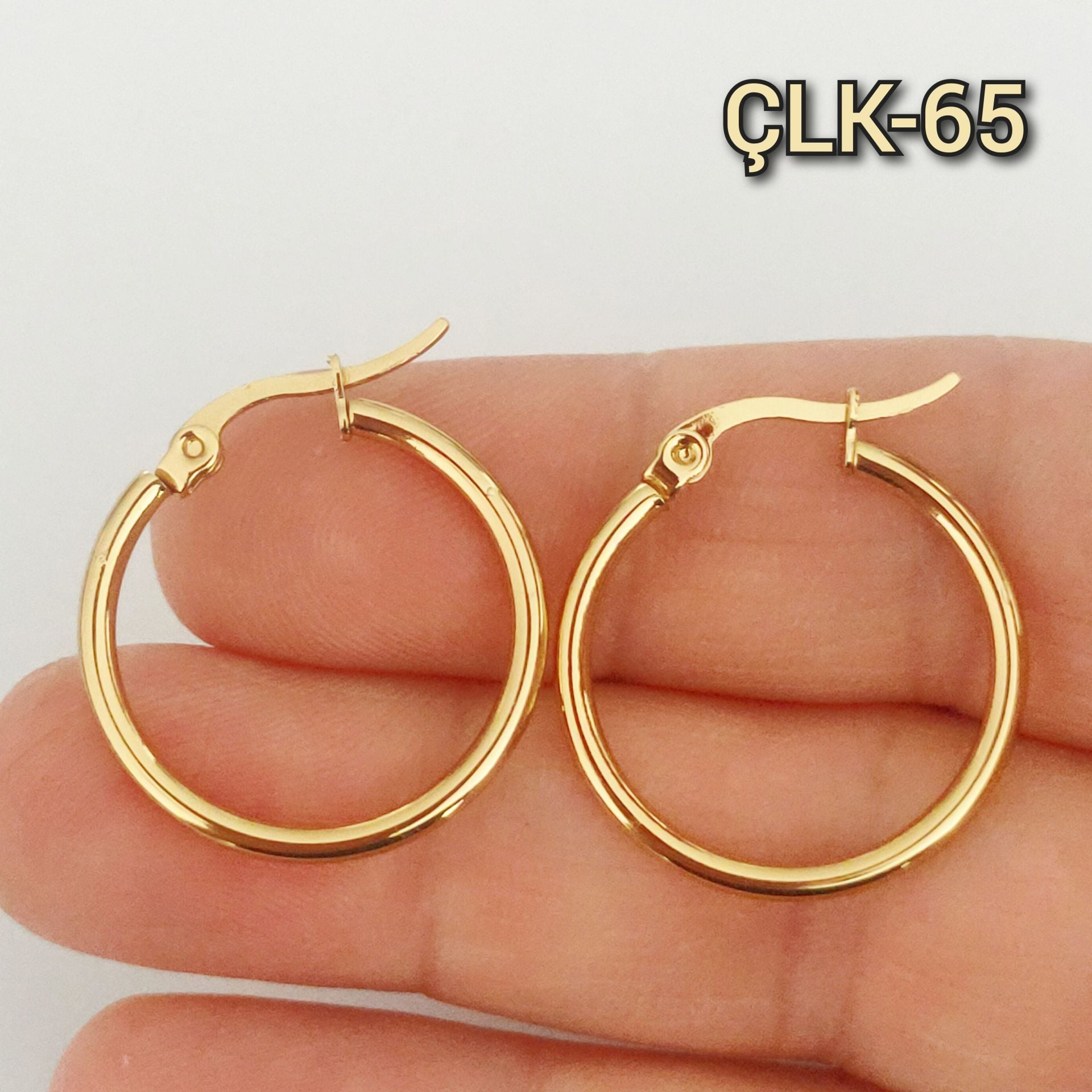 ÇLK-65 A Kalite Kaplama Altın Renk 316L Cerrahi Çelik Küpe Halka 25 mm