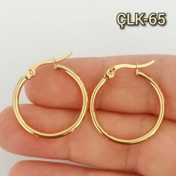 ÇLK-65 A Kalite Kaplama Altın Renk 316L Cerrahi Çelik Küpe Halka 25 mm