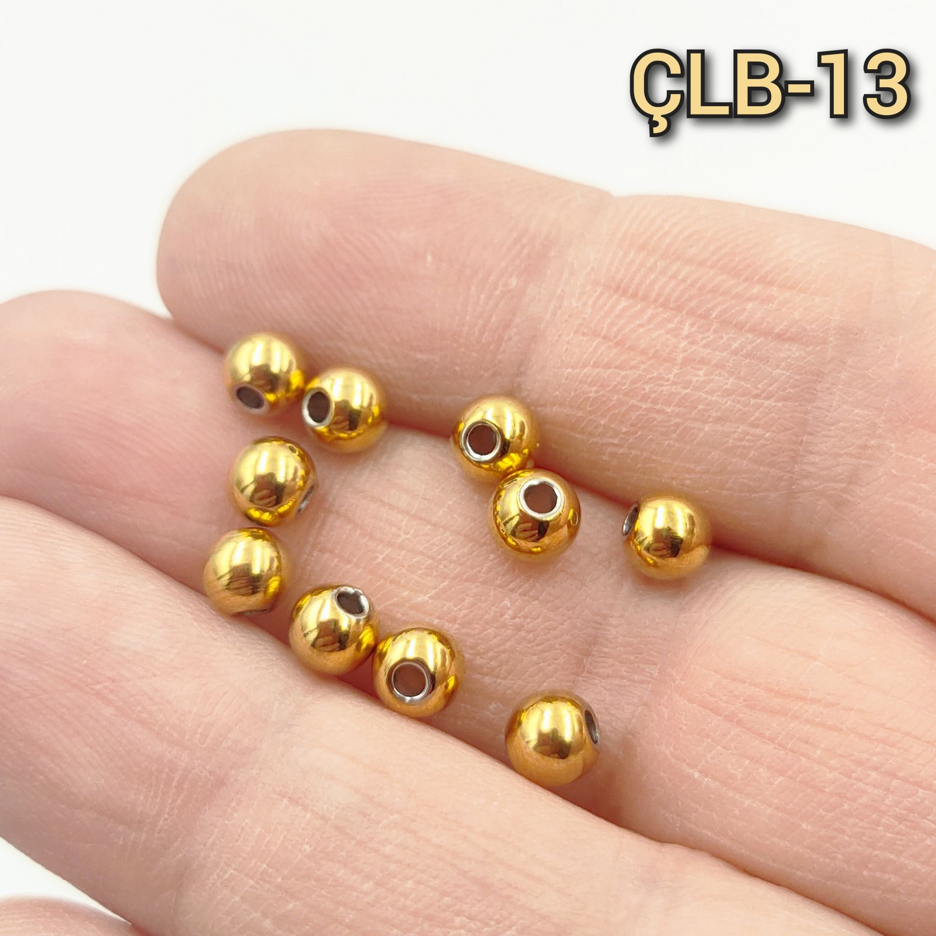 ÇLB-13 A Kalite Altın Renk 316L Çelik Top Boncuk 5 mm