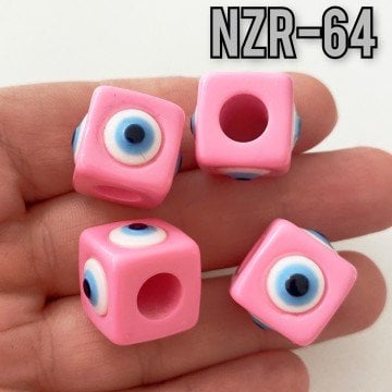 NZR-64 Büyük Boy Küp Akrilik Nazar Boncuğu Pembe