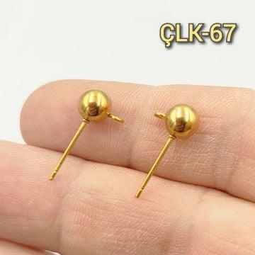 ÇLK-67 A Kalite Kaplama Altın Renk 316L Cerrahi Çelik Top Küpe Çivisi 6 mm