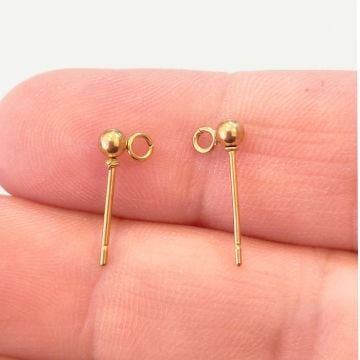 ÇLK-68 A Kalite Kaplama Altın Renk 316L Cerrahi Çelik Top Küpe Çivisi 3 mm
