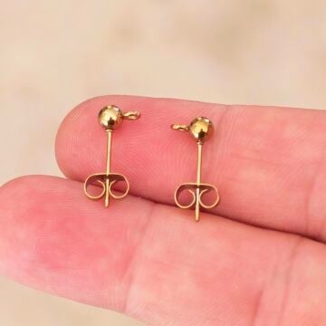 ÇLK-69 A Kalite Kaplama Altın Renk 316L Cerrahi Çelik Top Küpe Çivisi 4 mm