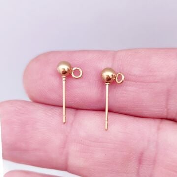 ÇLK-69 A Kalite Kaplama Altın Renk 316L Cerrahi Çelik Top Küpe Çivisi 4 mm