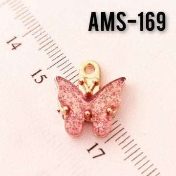 AMS-169 Altın Kaplama Mini Simli Sedefli Kelebek Açık Mor