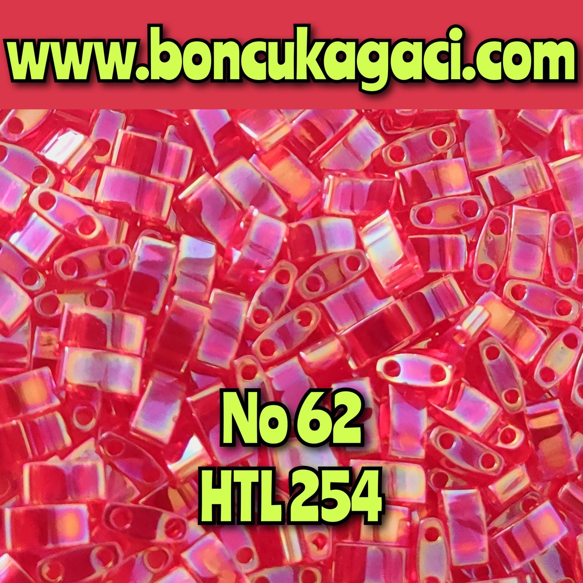 No:62 Miyuki Half-Tila , Half Tila Boncuk HTL 254 Yanar Döner Yarı Şeffaf Kırmızı 5 gr