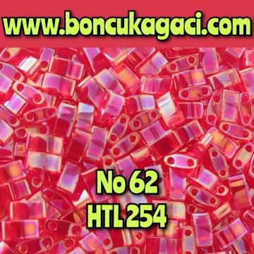 No:62 Miyuki Half-Tila , Half Tila Boncuk HTL 254 Yanar Döner Yarı Şeffaf Kırmızı 5 gr