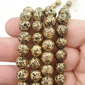 DT-219 Antik Altın Renk Kaplama Lav Taşı Dizi 8 mm