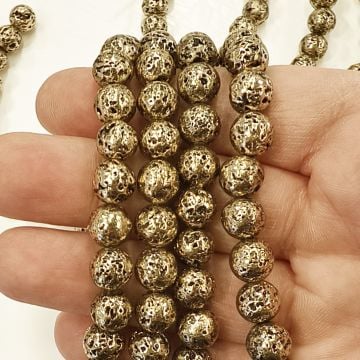 DT-223 Antik Altın Renk Kaplama Lav Taşı Dizi 6 mm