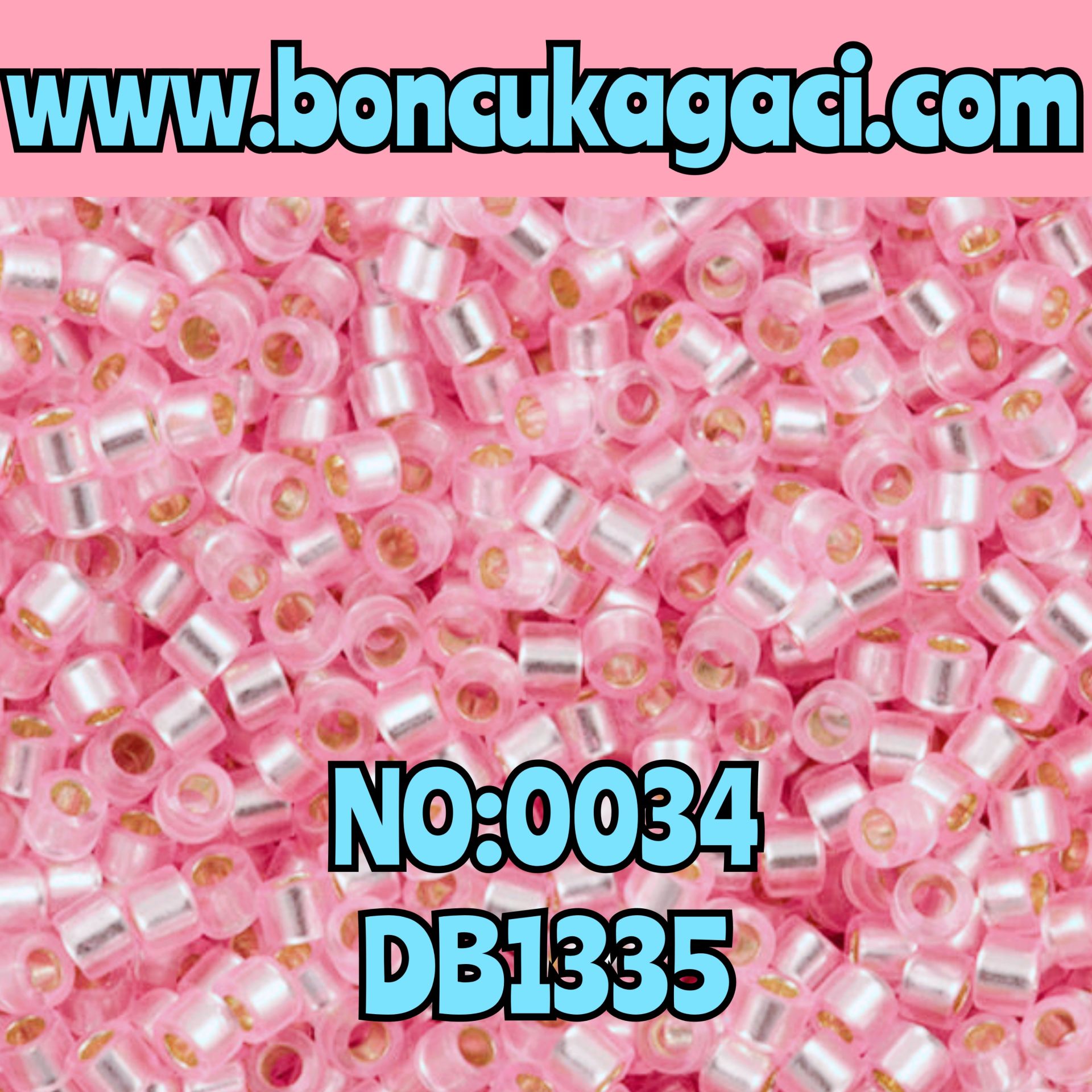 NO:034 Miyuki Delica Boncuk 11/0 DB1335 İçi Kaplamalı Şeffaf Açık Pembe