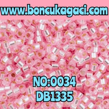 NO:034 Miyuki Delica Boncuk 11/0 DB1335 İçi Kaplamalı Şeffaf Açık Pembe