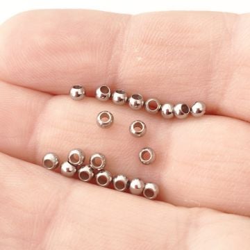 ÇLB-16 A Kalite Geniş Delik Gümüş Renk 316L Çelik Top Boncuk 3 mm