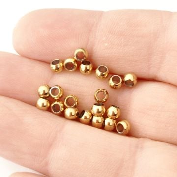ÇLB-17 A Kalite Kaplama Geniş Delik Altın Renk 316L Cerrahi Çelik Top Boncuk 4 mm