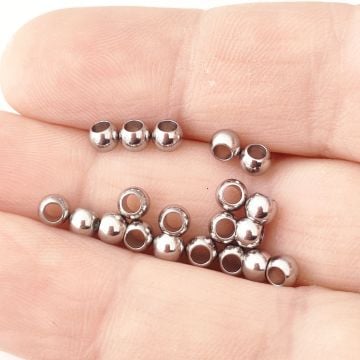ÇLB-18 A Kalite Geniş Delik Gümüş Renk 316L Çelik Top Boncuk 4 mm
