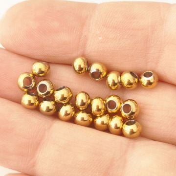 ÇLB-19 A Kalite Kaplama Geniş Delik Altın Renk 316L Cerrahi Çelik Top Boncuk 5 mm