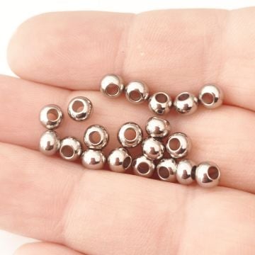 ÇLB-20 A Kalite Geniş Delik Gümüş Renk 316L Çelik Top Boncuk 5 mm