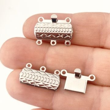 ÇLA-54 Gümüş Renk 316L Cerrahi Çelik Pimli Geçmeli Dikdörtgen Klips 19,5*14,5 mm