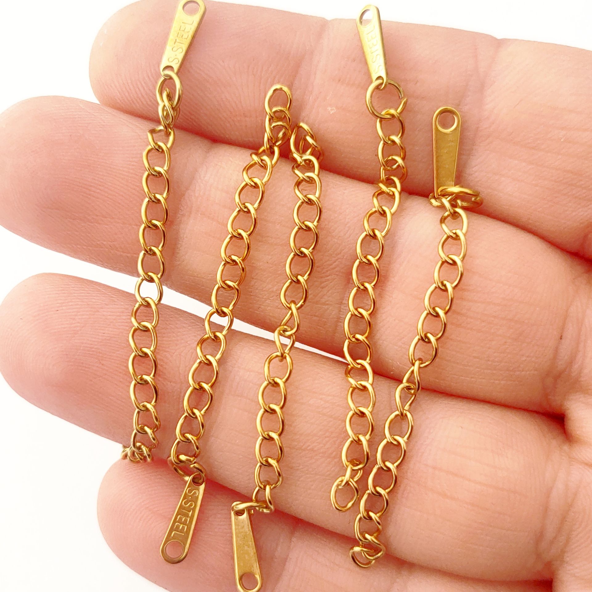 ÇLA-56 A Kalite Kaplama Altın Renk 316L Cerrahi Çelik S.Steel Yazılı Hazır Uzatma Zinciri