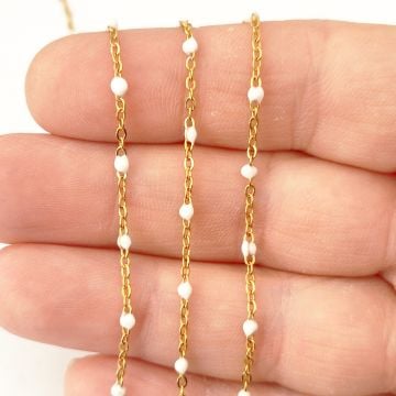 ÇLZ-37 A Kalite Kaplama Altın Renk 316L Cerrahi Çelik Beyaz Mineli Zincir