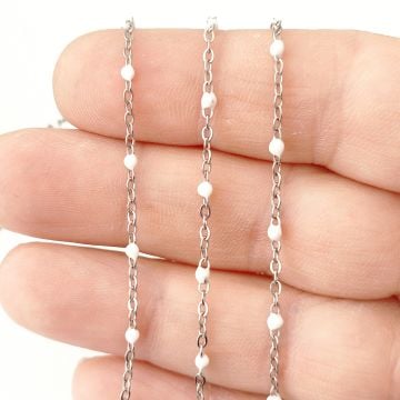 ÇLZ-36 Gümüş Renk 316L Cerrahi Çelik Beyaz Mineli Zincir