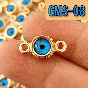 CMS-08 Altın Kaplama Deniz Mavi Gözlü Çift Kulp Sallantı