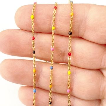 ÇLZ-39 A Kalite Kaplama Altın Renk 316L Cerrahi Çelik Karışık Renk Fosforlu Mineli Zincir