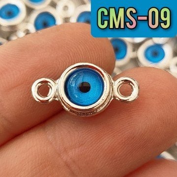 CMS-09 Rodyum Kaplama Deniz Mavi Gözlü Çift Kulp Sallantı