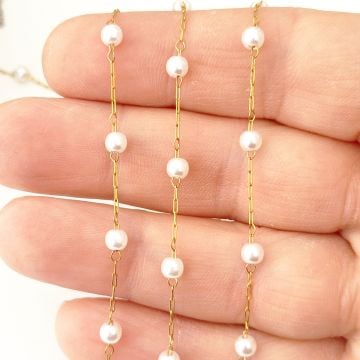 ÇLZ-40 A Kalite Kaplama Altın Renk 316L Cerrahi Çelik İncili Zincir