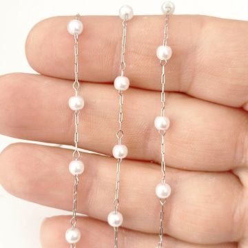 ÇLZ-41 A Kalite Gümüş Renk 316L Cerrahi Çelik İncili Zincir