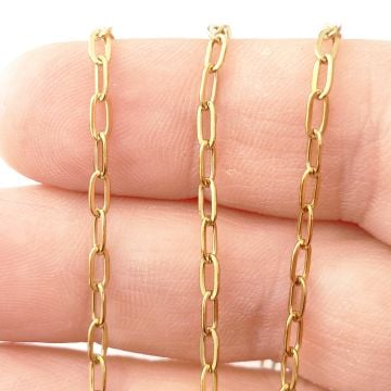 ÇLZ-42 A Kalite Kaplama Altın Renk 316L Cerrahi Çelik Mini Ataç Zincir