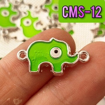 CMS-12 Rodyum Kaplama Yeşil Mineli Fil Çift Kulp Sallantı