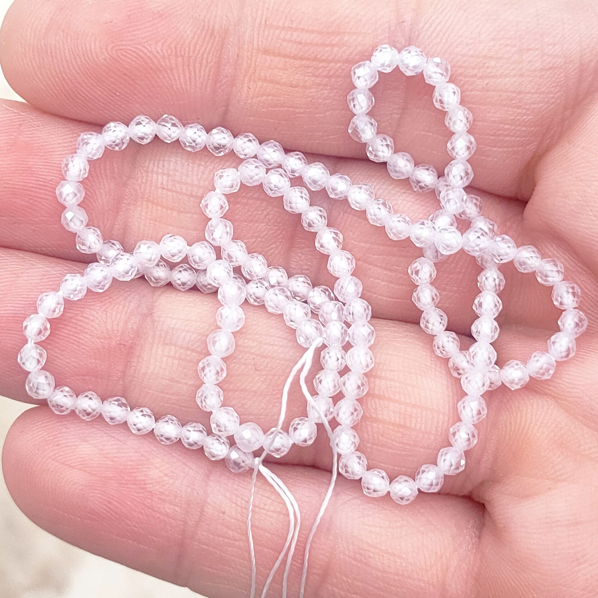 DT-145 Zirkon Fasetli Dizi Doğal Taş Beyaz Renk 3 mm