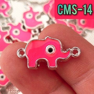 CMS-14 Rodyum Kaplama Fuşya Mineli Fil Çift Kulp Sallantı