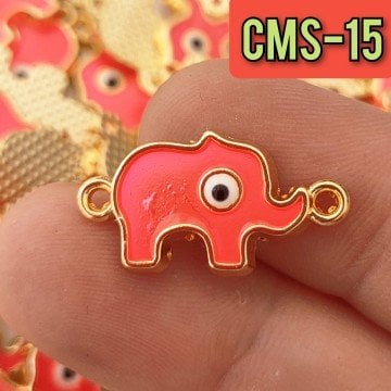 CMS-15 Altın Kaplama Fuşya Mineli Fil Çift Kulp Sallantı