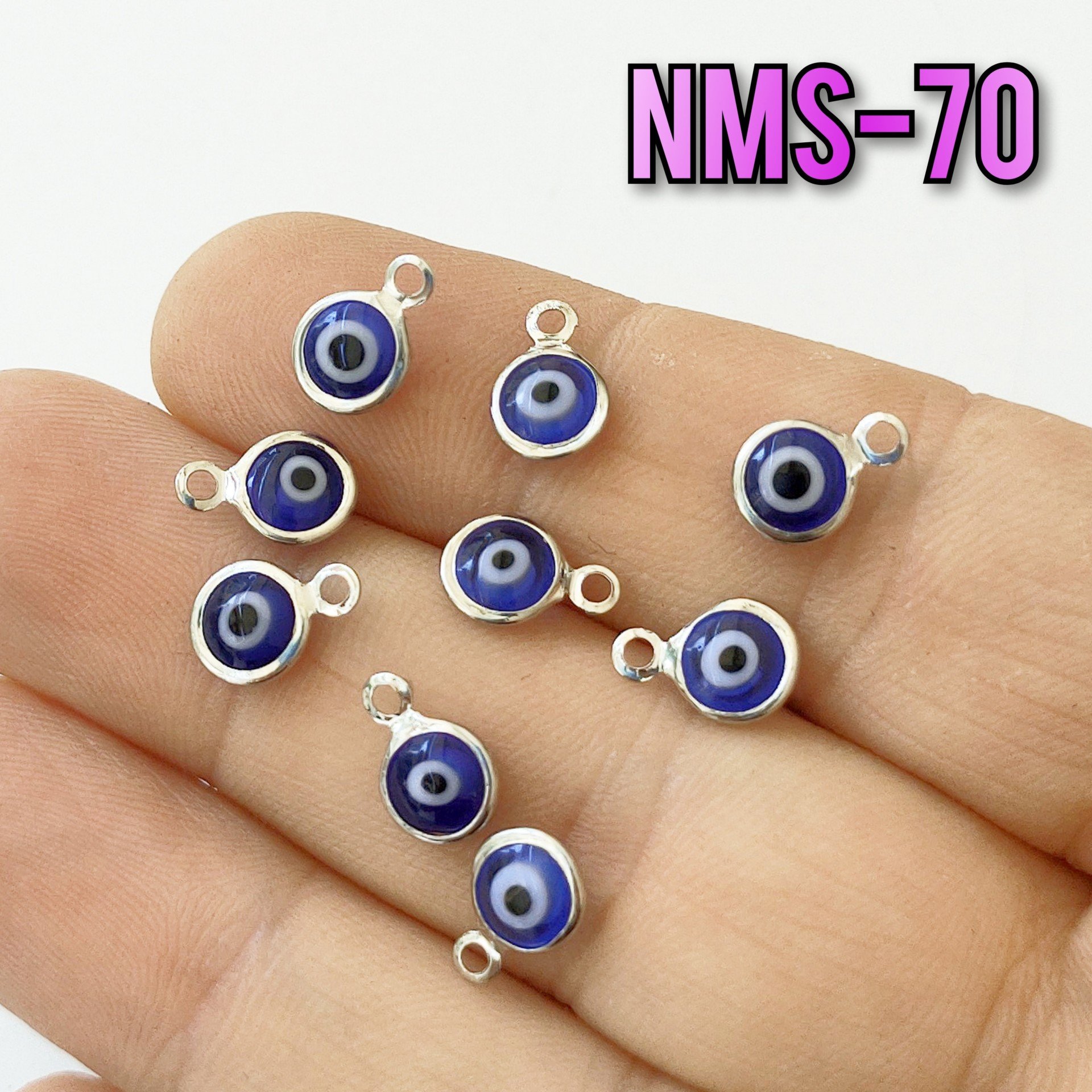 NMS-70 Gümüş Renk Mineli Cam Nazar Küçük Sallantı