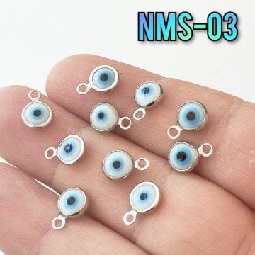 NMS-03 Gümüş Renk Mineli Cam Nazar Küçük Sallantı