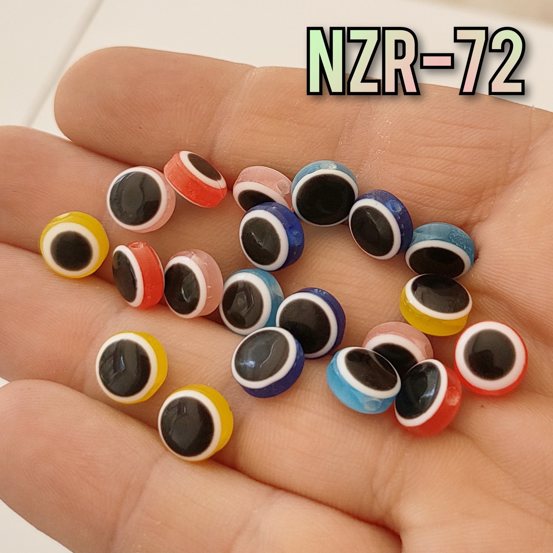 NZR-72 Kaliteli Akrilik Yassı Karışık Renk Nazar boncuğu 8*5 mm