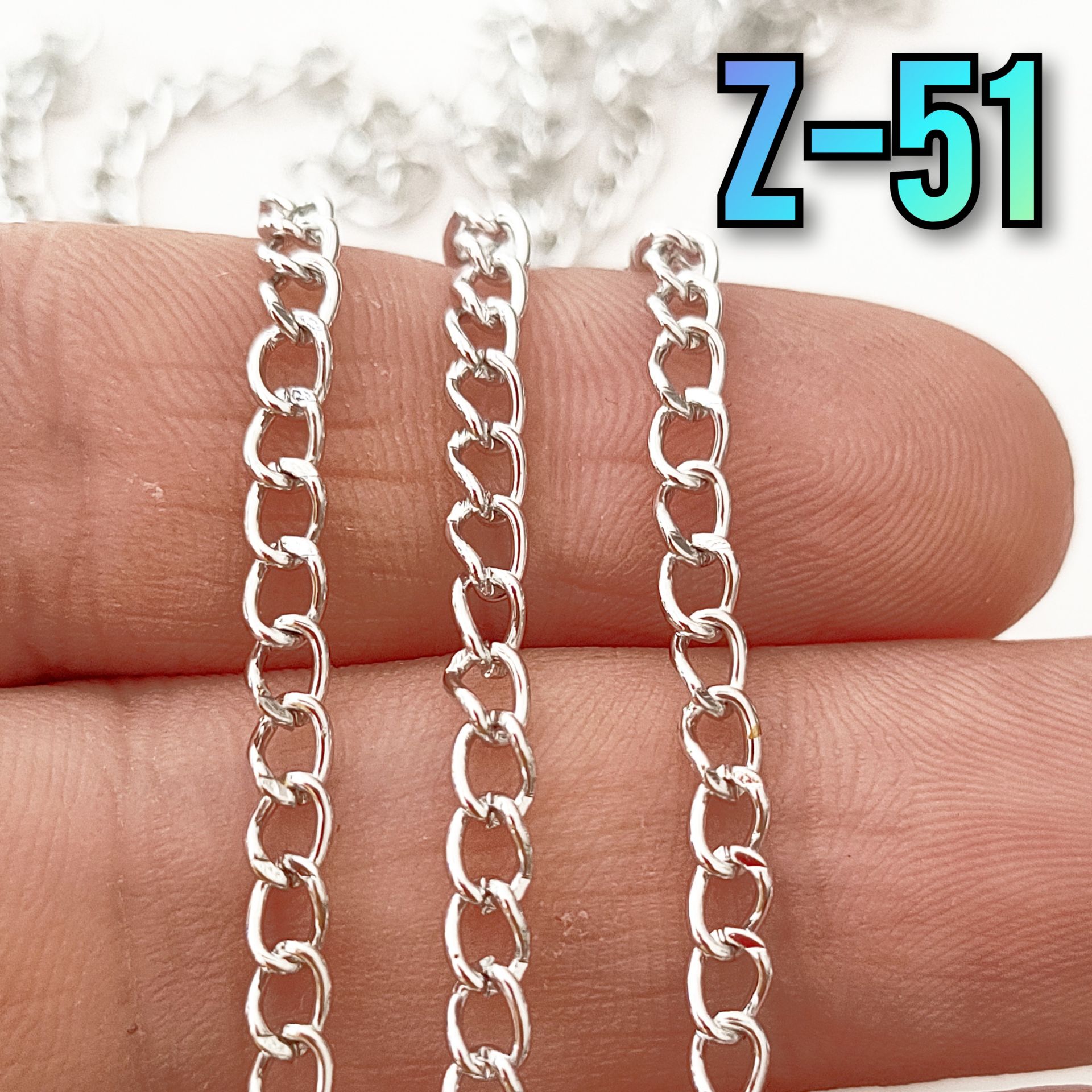No : 051 Rodyum Kaplama Kıvrık (Klasik) Uzatma Zinciri 3  mm