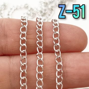 No : 051 Rodyum Kaplama Kıvrık (Klasik) Uzatma Zinciri 3  mm