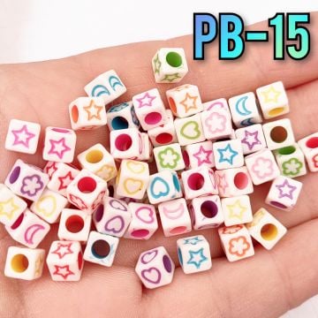 Pb-15 Karışık Soft Renk Karışık Figürlü Küp Zar Plastik Boncuk 6 mm