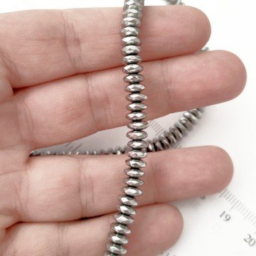 DT-189 Gümüş Renk Fasetli Disk Hematit 6 mm