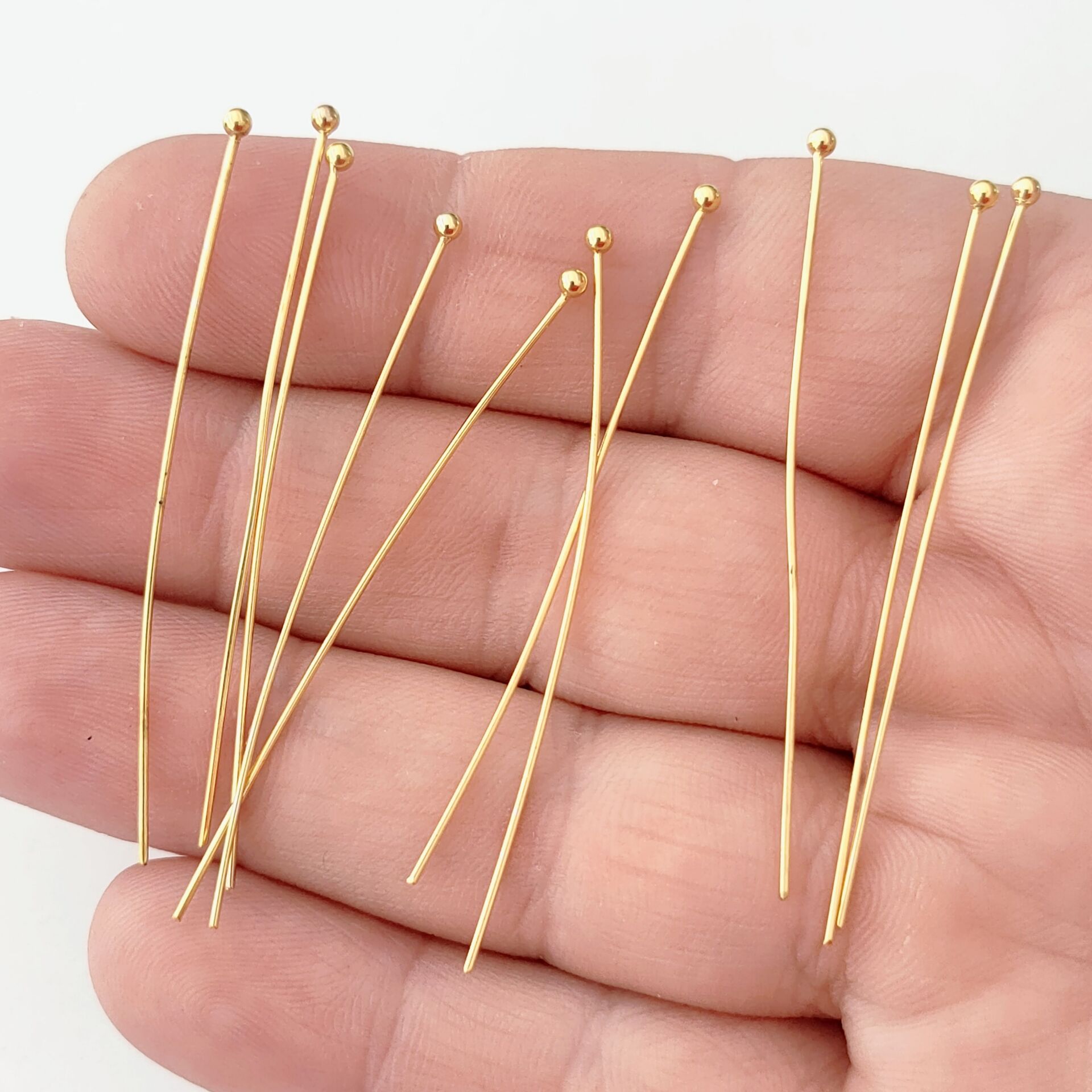 ÇLA-61 B Kalite Kaplama Altın Renk 316L Cerrahi Çelik Top Başlı Takı Çivisi 50 mm