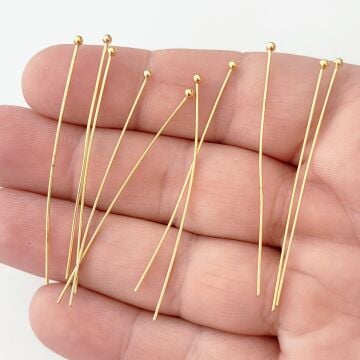 ÇLA-61 B Kalite Kaplama Altın Renk 316L Cerrahi Çelik Top Başlı Takı Çivisi 50 mm